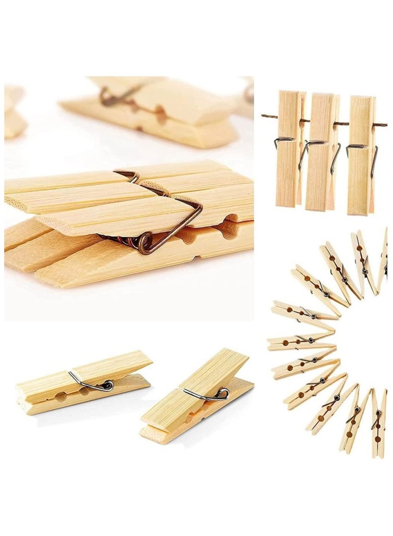 MOSH 48 Pcs Wooden Clothes Pegs Rust Stain Resistant Washing Line Strong Durable Laundry Rack Cloth Clips Eco Friendly Strong Grip Bamboo Pegs - Image 3