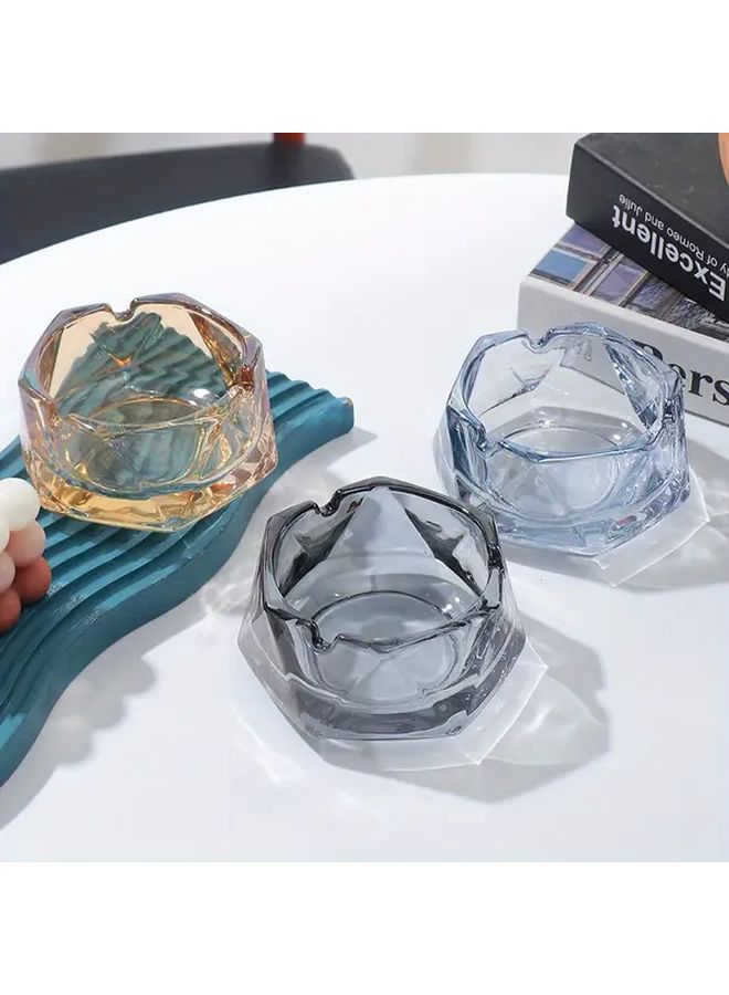 Large Smoke Gray Rectangular Crystal Glass Ashtray Modern Geometric Home Office Decor - Image 1