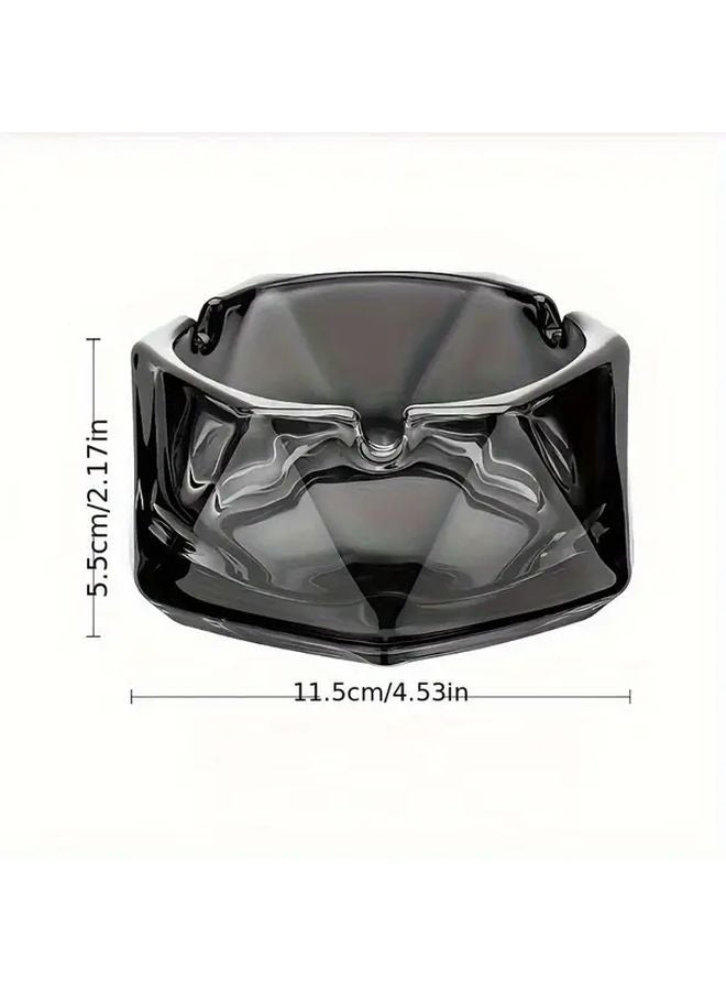 Large Smoke Gray Rectangular Crystal Glass Ashtray Modern Geometric Home Office Decor - Image 3
