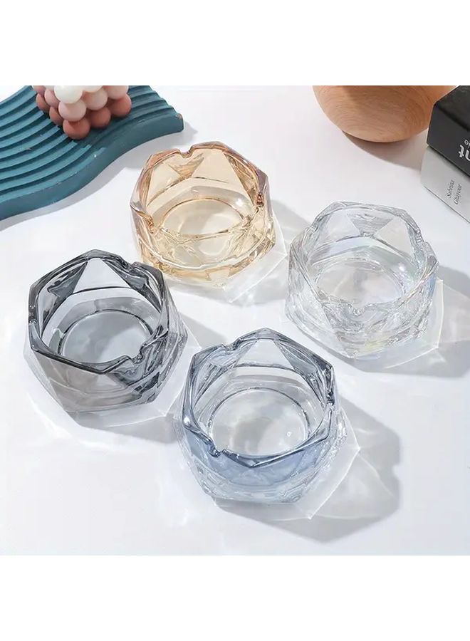 Large Smoke Gray Rectangular Crystal Glass Ashtray Modern Geometric Home Office Decor - Image 2