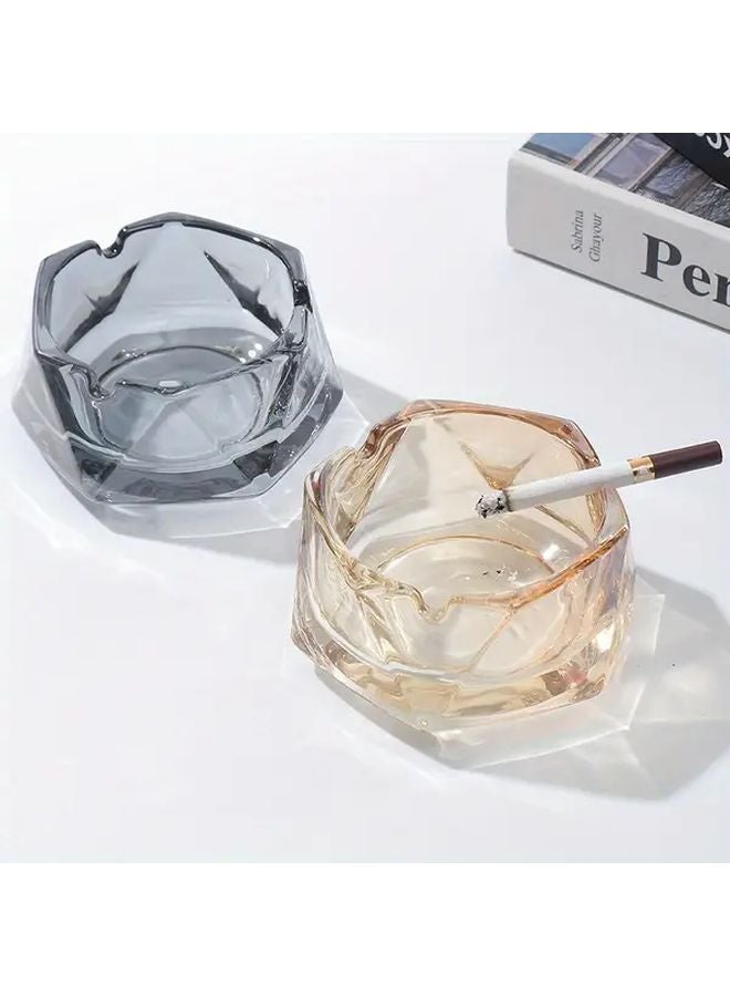 Large Smoke Gray Rectangular Crystal Glass Ashtray Modern Geometric Home Office Decor - Image 4