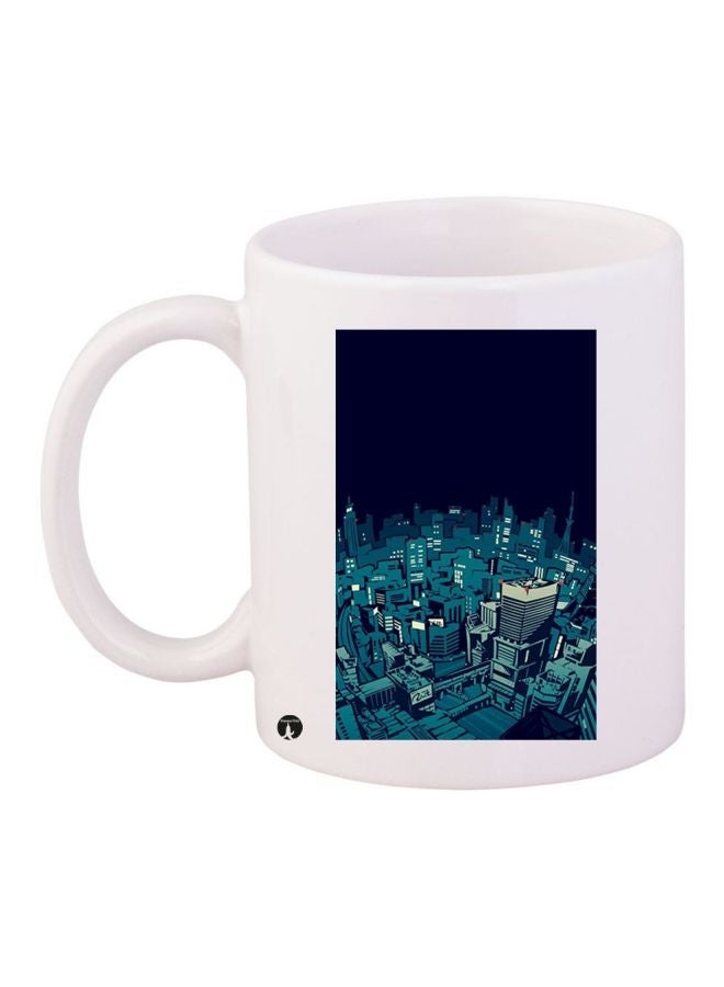 RYN Night City Printed Ceramic Coffee Mug White/Black/Blue 11ounce