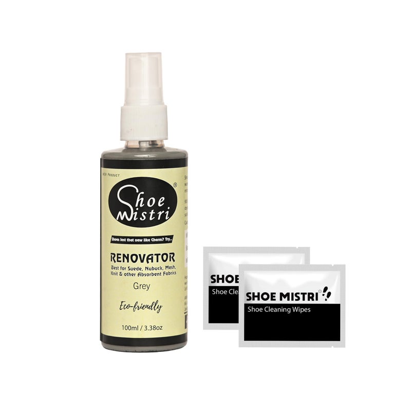 Shoe Mistri Shoe Renovator and Shoes Cleaning Wipes Liquid Shoe Polish Spray Shoe Shine Color Suitable for Suede Nubuck Canvas Knit and most other absorbent Fabrics Grey - Image 2