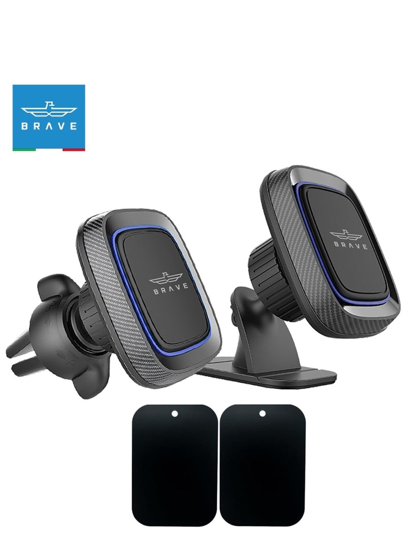 Brave 2 in 1 Magnetic Car Phone Holder - Dashboard & Air Vent Mount - Strong Magnet, 360° Rotation, Adhesive Base - Compatible with iPhone 16/15/14/13/12/11 Pro Max, Samsung Galaxy S25/24/23/22, and Android Smartphones  - Image 1