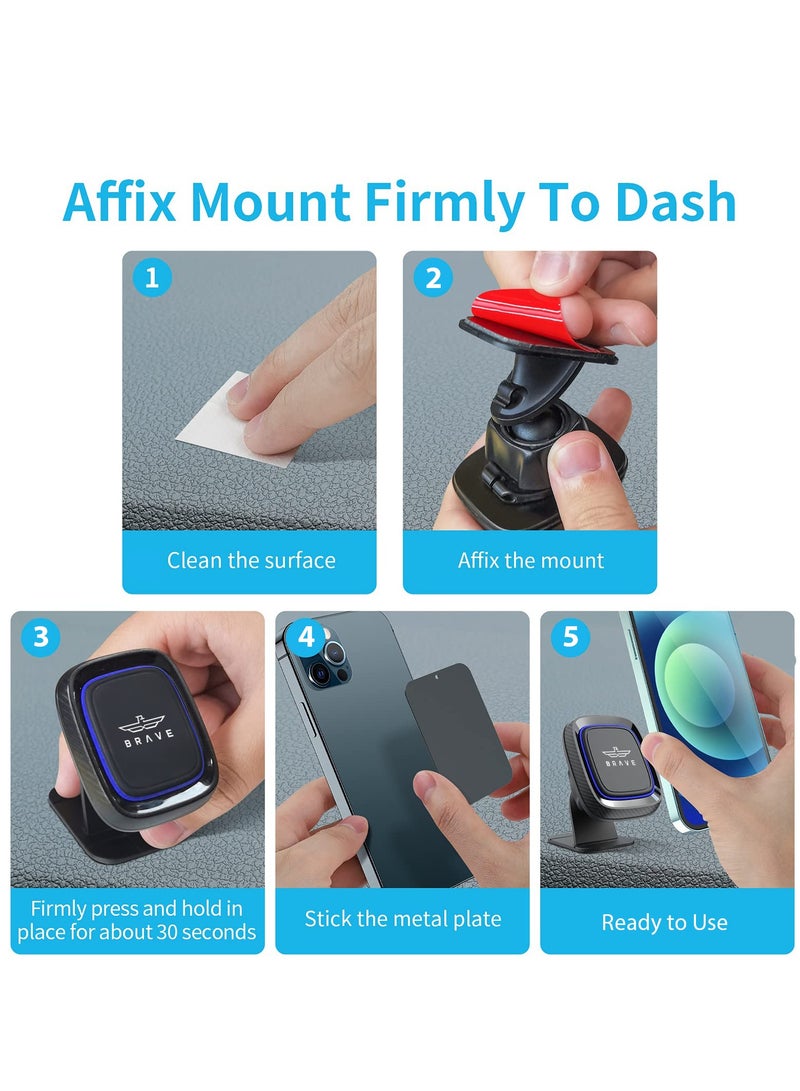 Brave 2 in 1 Magnetic Car Phone Holder - Dashboard & Air Vent Mount - Strong Magnet, 360° Rotation, Adhesive Base - Compatible with iPhone 16/15/14/13/12/11 Pro Max, Samsung Galaxy S25/24/23/22, and Android Smartphones  - Image 3