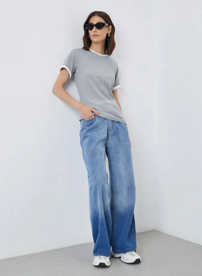 Take Two Take Two Contrast Trim Ribbed Knit T-Shirt