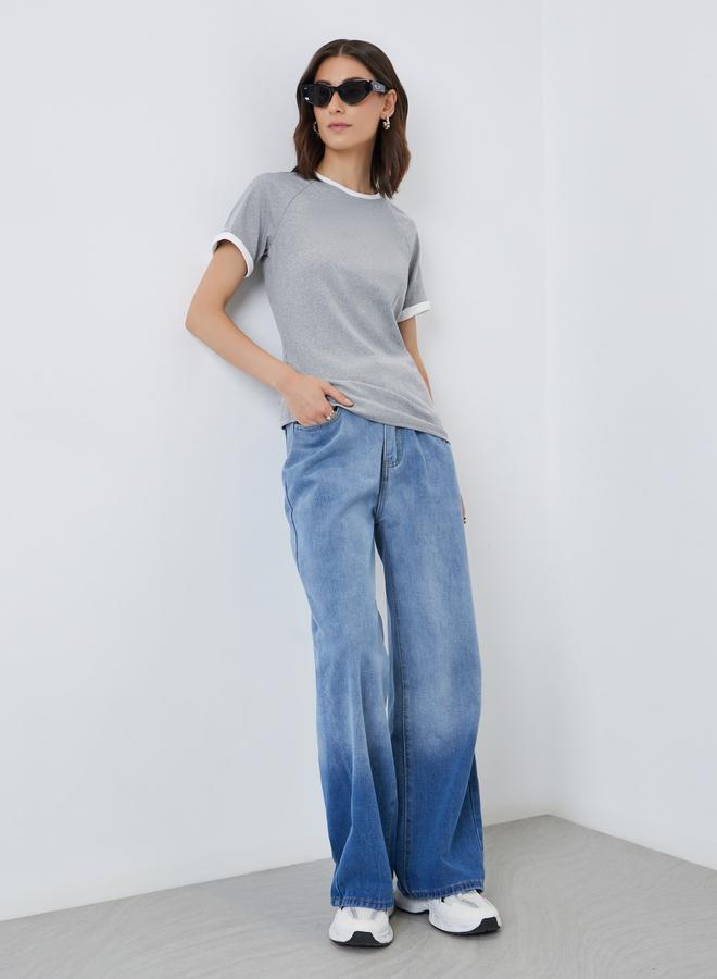 Take Two Contrast Trim Ribbed Knit T-Shirt - Image 2