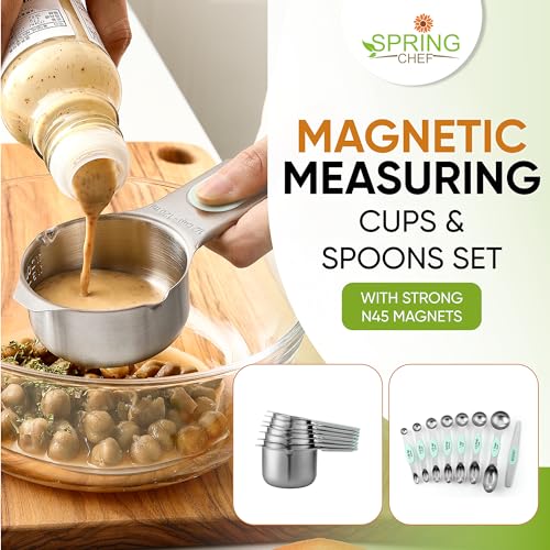 Spring Chef Magnetic Measuring Cups & Spoons Set, Patented, Strong N45 Magnets, Heavy Duty Stainless Steel Fits in Spice Jars for Baking & Cooking, BPA Free, Round Set of 15 with Leveler, Mint - Image 3