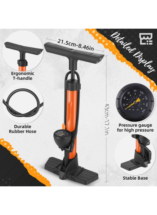 Arabest Bike Floor Pump, Bikes Pump with Gauge,Bicycle Air Pump with High Pressure 160 Psi, BikeTire Pump with Presta Schrader Valves，Portable Hand Pump Bike, Fits Road Bikes MTB E-Bike, Ball - Image 4