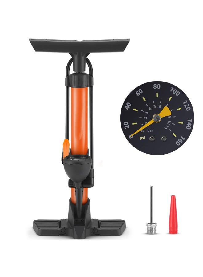 Arabest Bike Floor Pump, Bikes Pump with Gauge,Bicycle Air Pump with High Pressure 160 Psi, BikeTire Pump with Presta Schrader Valves，Portable Hand Pump Bike, Fits Road Bikes MTB E-Bike, Ball - Image 1