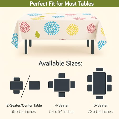 HOKIPO Polyethylene Vinyl Acetate(PEVA) Waterproof Square Table Cover Cloth for 4 Seater Dining Table,Dustproof Table Cloth for Study & Coffee Table,54x54 Inches,Multicolor Chrysanthemum(AR-5871-D3) - Image 2