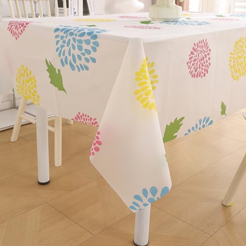 HOKIPO Polyethylene Vinyl Acetate(PEVA) Waterproof Square Table Cover Cloth for 4 Seater Dining Table,Dustproof Table Cloth for Study & Coffee Table,54x54 Inches,Multicolor Chrysanthemum(AR-5871-D3) - Image 4
