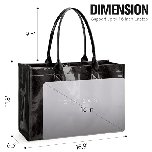 KALIDI FANCY FOREST KALIDI PVC Tote Bag Women’s Kraft Paper Work Handbags Purses with Top Handle,Black - Image 2