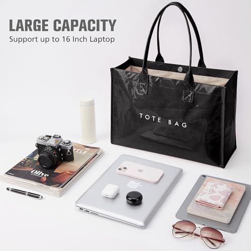 KALIDI FANCY FOREST KALIDI PVC Tote Bag Women’s Kraft Paper Work Handbags Purses with Top Handle,Black - Image 4