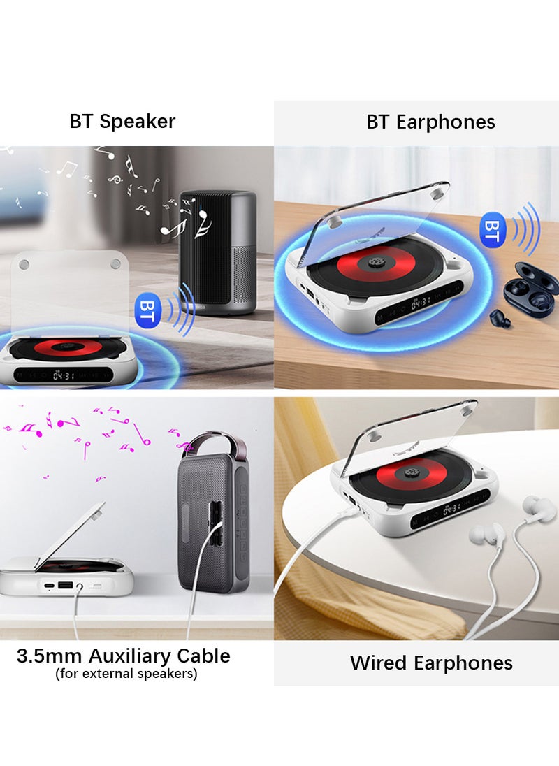 Generic - BT5.1 مشغل أقراص مضغوطة مشغل موسيقى محمول راديو FM سطح المكتب مشغل أقراص مضغوطة مع غطاء مقاوم للغبار شاشة LED 6 أوضاع AB تكرار الموقت التحكم عن بعد - Image 1