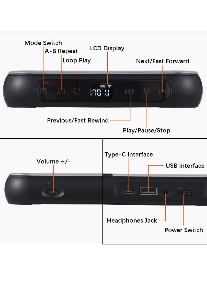 Generic - BT5.1 مشغل أقراص مضغوطة مشغل موسيقى محمول راديو FM سطح المكتب مشغل أقراص مضغوطة مع غطاء مقاوم للغبار شاشة LED 6 أوضاع AB تكرار الموقت التحكم عن بعد - Image 1