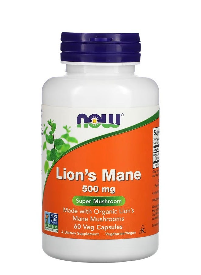 now NOW Foods, Lion's Mane, 500 mg, 60 Veg Capsules - Image 1