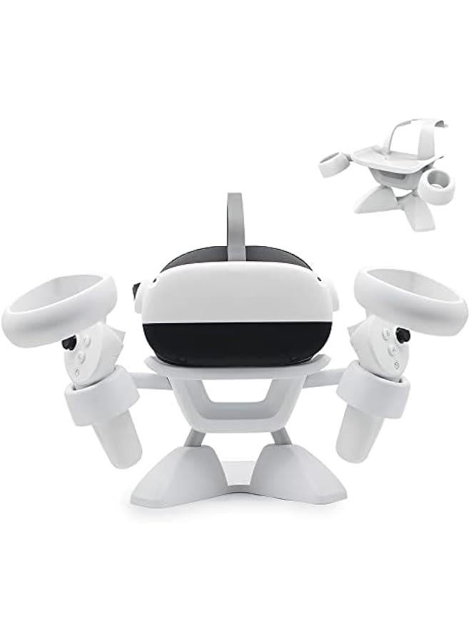 VR Stand, VR Headset Stand VR Display Holder Storage Virtual Reality Headset Desktop Display Stand for Oculus Quest 2, Quest, Rift, Rift S, Valve Index Headsets & Touch Controllers(White) - Image 1