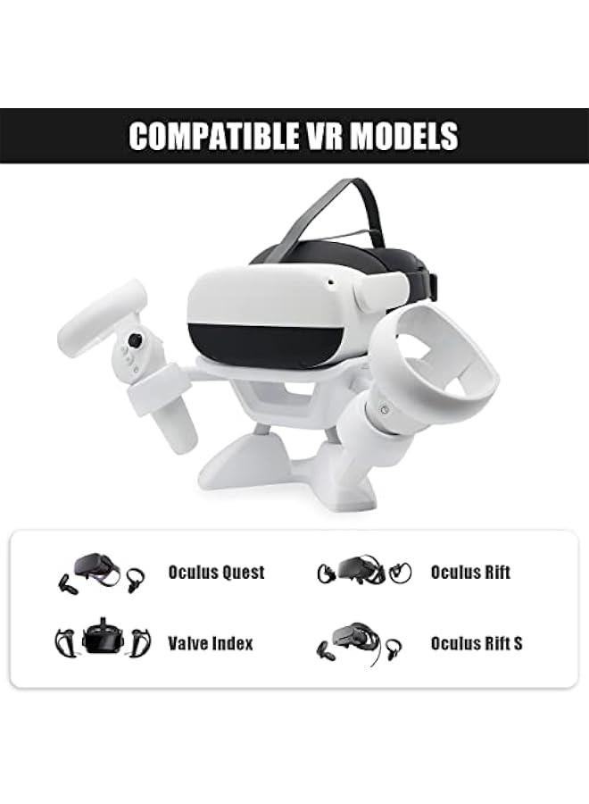 VR Stand, VR Headset Stand VR Display Holder Storage Virtual Reality Headset Desktop Display Stand for Oculus Quest 2, Quest, Rift, Rift S, Valve Index Headsets & Touch Controllers(White) - Image 2