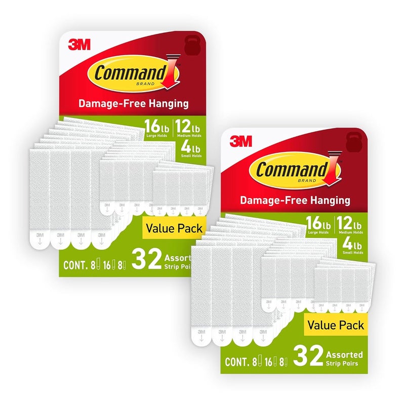 Command Picture Hanging Strips Variety Pack, Damage Free Hanging Picture Hangers, No Tools Wall Hanging Strips for Living Spaces, White, 16 Small Pairs, 32 Medium Pairs and 16 Large Pairs (128 Strips) - Image 2
