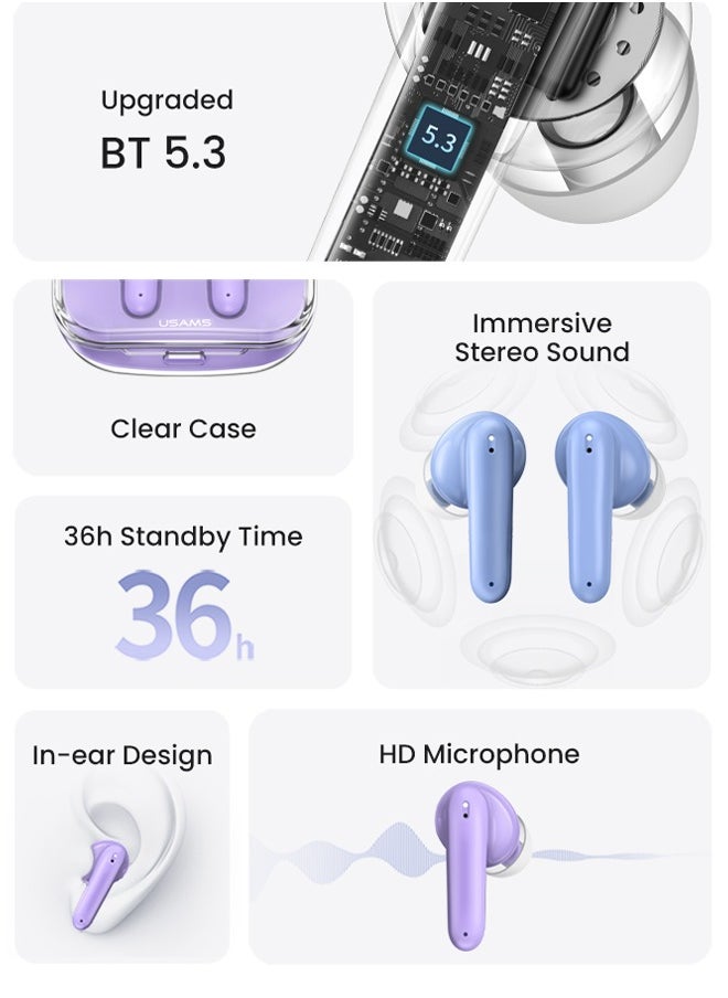 Usams - BE16 Transparent TWS Earbuds BE Series BT5 wireless earphones smart touch control wireless earphones stereo sound effect HD microphone Earbuds headphone Headset - Image 1