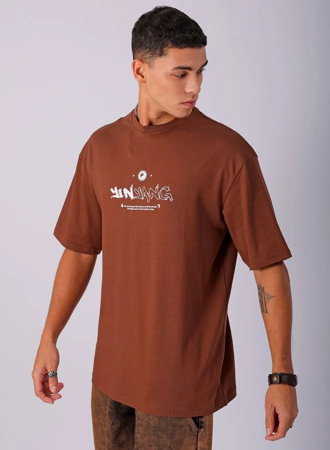 شركة المرآب الهندية Men Boxy Oversized Graphic Back Printed Round Neck Tshirt
