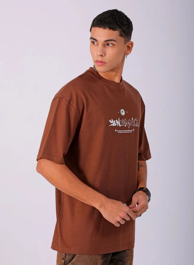 شركة المرآب الهندية Men Boxy Oversized Graphic Back Printed Round Neck Tshirt