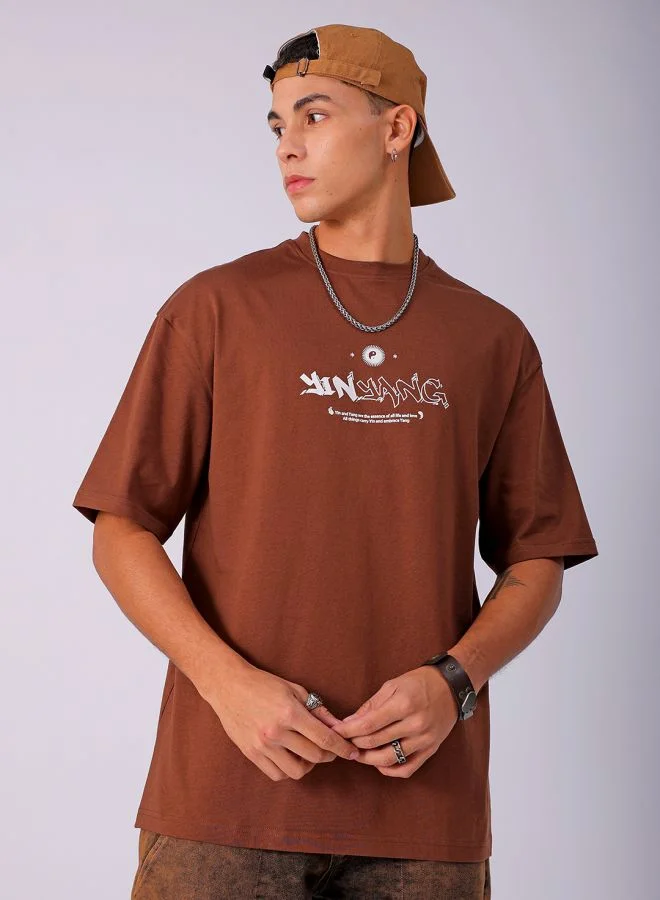 شركة المرآب الهندية Men Boxy Oversized Graphic Back Printed Round Neck Tshirt