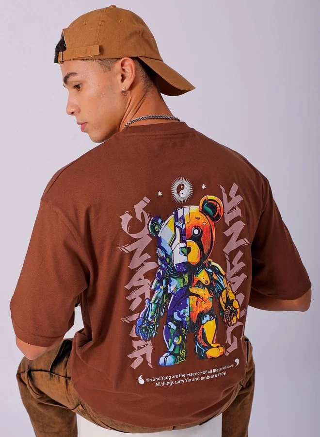 شركة المرآب الهندية Men Boxy Oversized Graphic Back Printed Round Neck Tshirt