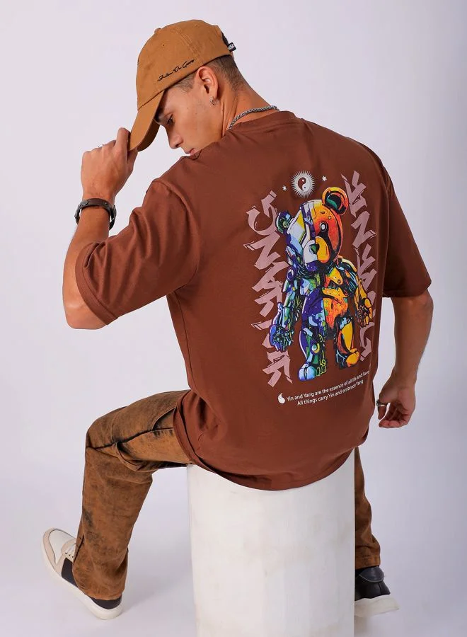 شركة المرآب الهندية Men Boxy Oversized Graphic Back Printed Round Neck Tshirt