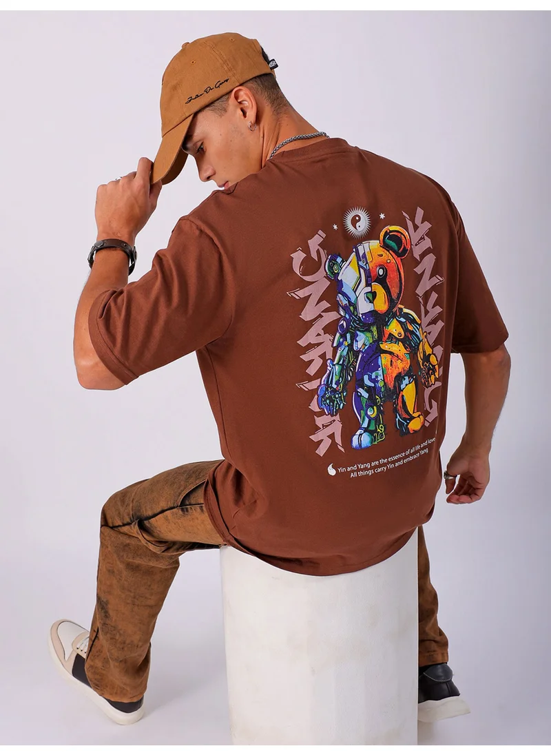 شركة المرآب الهندية Men Boxy Fit Printed Brown T-Shirt