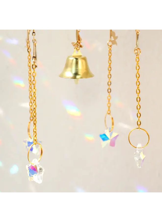 Bohemian Butterfly Garden Crystal Sun Catcher with Bells Golden Geometric Quadrilateral Frame Sparkling Accents for Home Bedroom Living Room Wall Decor Weddings Holidays Anniversaries Gifts Geometric Crystal Garden Decor Model A - Image 4