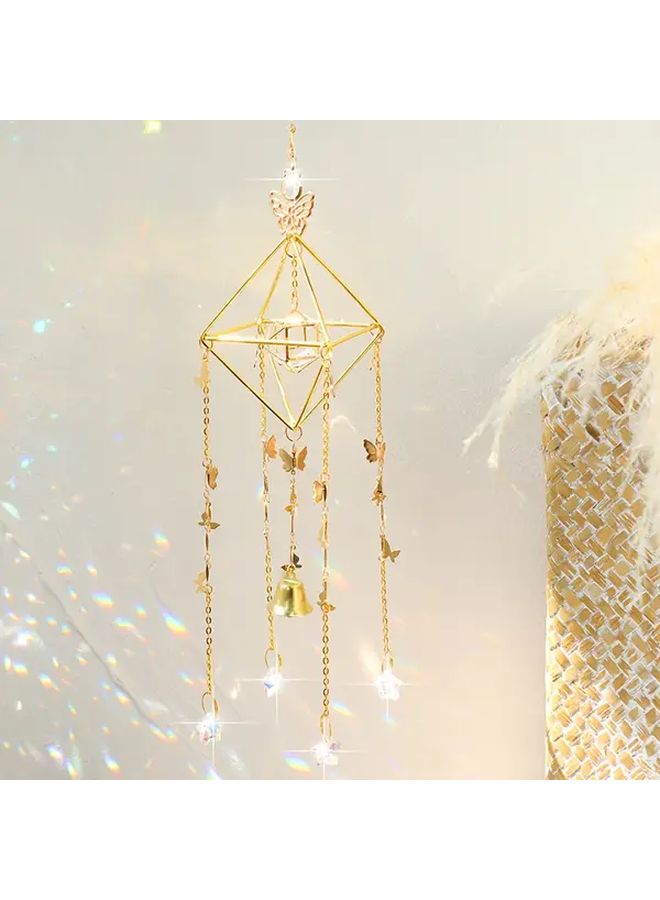 Bohemian Butterfly Garden Crystal Sun Catcher with Bells Golden Geometric Quadrilateral Frame Sparkling Accents for Home Bedroom Living Room Wall Decor Weddings Holidays Anniversaries Gifts Geometric Crystal Garden Decor Model A - Image 3