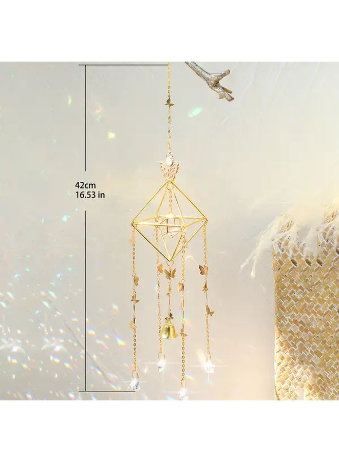 Bohemian Butterfly Garden Crystal Sun Catcher with Bells Golden Geometric Quadrilateral Frame Sparkling Accents for Home Bedroom Living Room Wall Decor Weddings Holidays Anniversaries Gifts Geometric Crystal Garden Decor Model A - Image 2