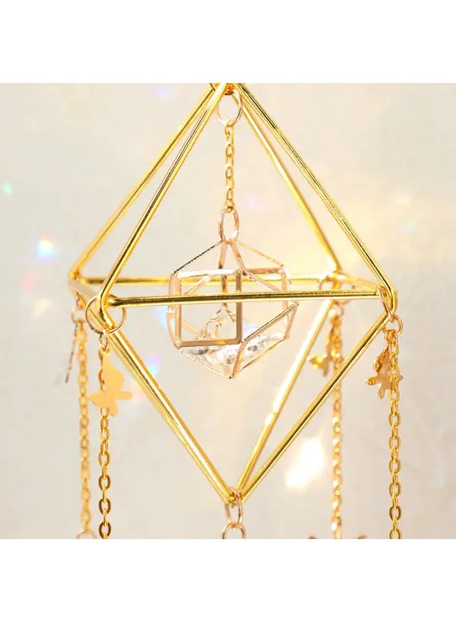 Bohemian Butterfly Garden Crystal Sun Catcher with Bells Golden Geometric Quadrilateral Frame Sparkling Accents for Home Bedroom Living Room Wall Decor Weddings Holidays Anniversaries Gifts Geometric Crystal Garden Decor Model A - Image 5