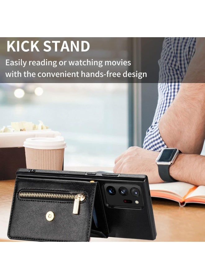 إكس ليفيل حافظة محفظة من الجلد الصناعي لسامسونج جالاكسي S22 Ultra 5G، 6.8 بوصة - حامل بطاقات، محفظة بسحاب ومسند (أسود) - Image 5