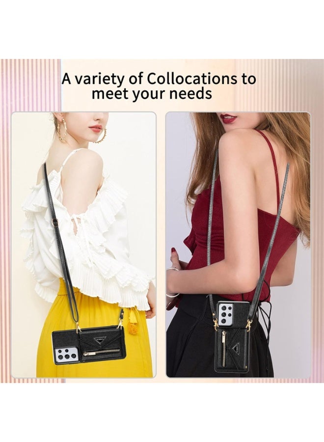 إكس ليفيل حافظة محفظة من الجلد الصناعي لسامسونج جالاكسي S22 Ultra 5G، 6.8 بوصة - حامل بطاقات، محفظة بسحاب ومسند (أسود) - Image 2