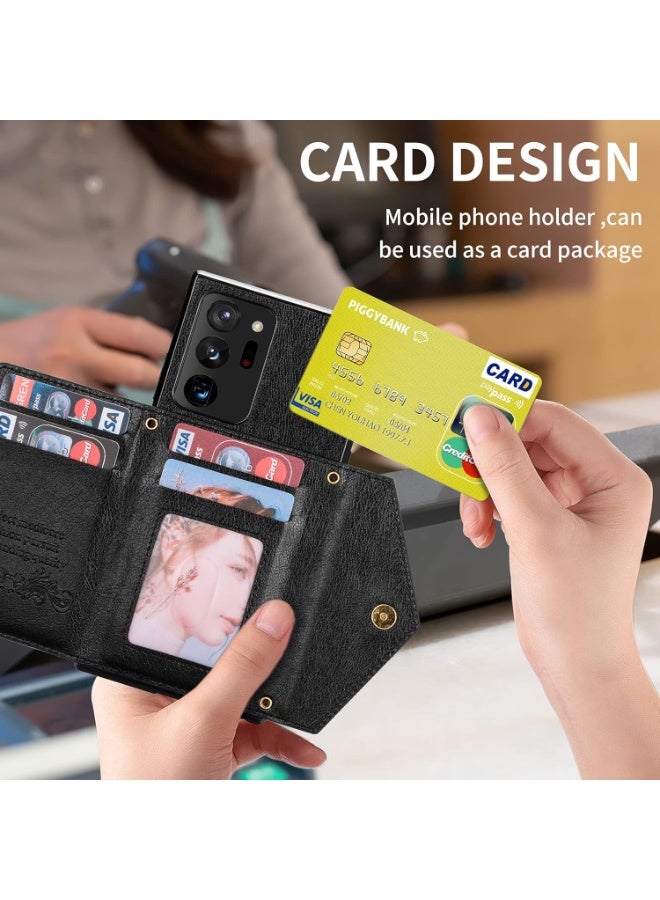 إكس ليفيل حافظة محفظة من الجلد الصناعي لسامسونج جالاكسي S22 Ultra 5G، 6.8 بوصة - حامل بطاقات، محفظة بسحاب ومسند (أسود) - Image 3