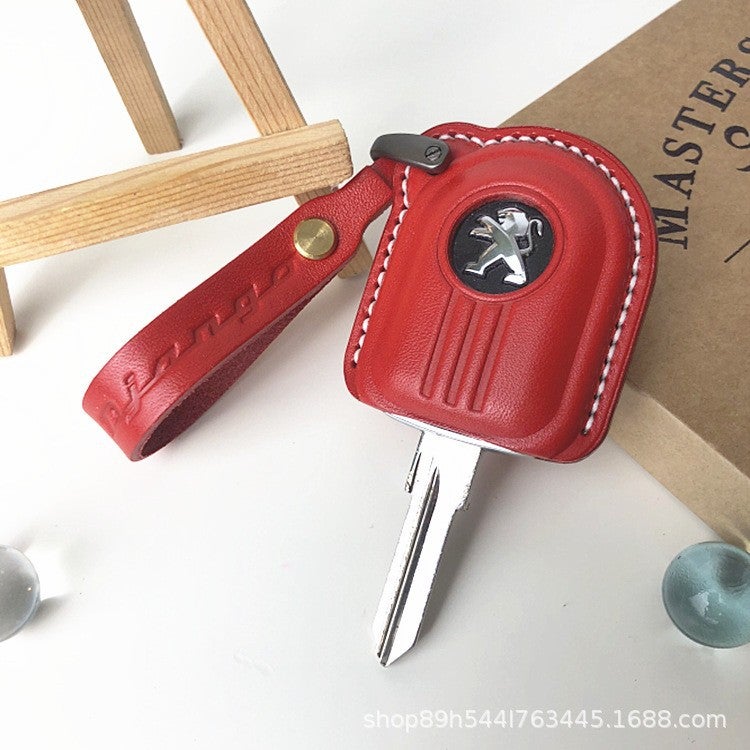 Generic Suitable for Peugeot Django Django 150 motorcycle key cover cowhide key chain protective cover handmade Chinese red high oil