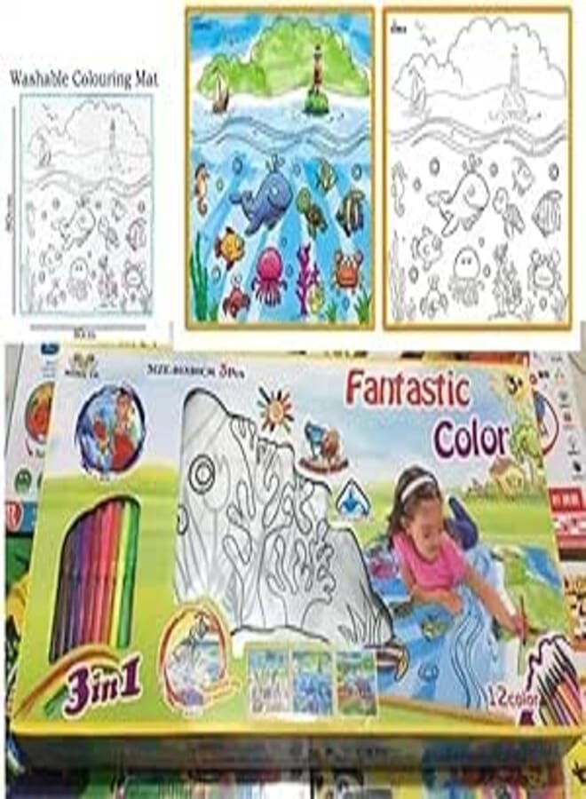 Generic Fantastic Color Kids Magic Coloring Mat with Marker Pens Toy -3 1X - 80X 