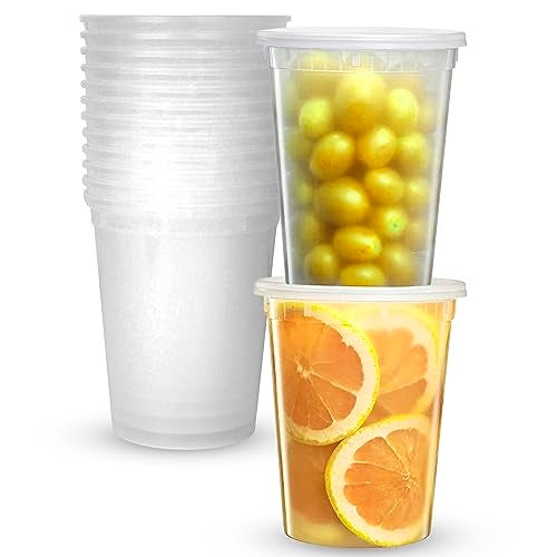 Supreme Select Deli Plastic Storage Containers With Lids [16 Sets] 32 Oz-Reusable Food Containers For Home & Business-Microwave & Freezer Friendly-Dishwasher Safe-Secure & Tight Fitting Covers,Clear - Image 1