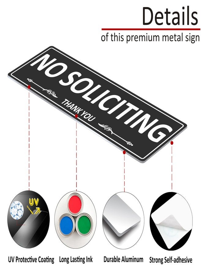 i-CowFun (2 Pack) No Soliciting Sign for House Door, Metal Self-Adhesive No Solicitation Signs for Business Home, 7.5 x 2.5 inches Aluminum No solicitors Signs for Office Gate Window, No Fade Rust Free - Image 4