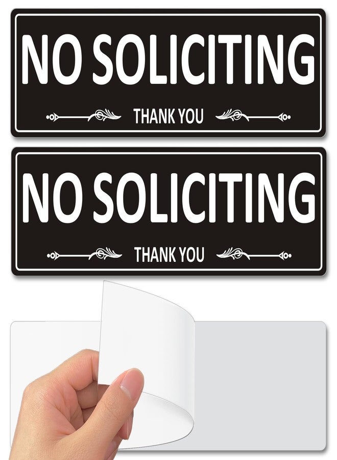 i-CowFun (2 Pack) No Soliciting Sign for House Door, Metal Self-Adhesive No Solicitation Signs for Business Home, 7.5 x 2.5 inches Aluminum No solicitors Signs for Office Gate Window, No Fade Rust Free - Image 1