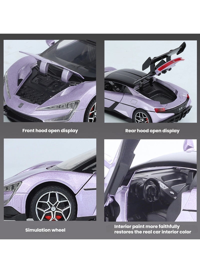 عام طراز سيارة رياضية معدنية مقياس 1:32، يفتح أبواحه بشكل فراشي، مزوّد بإضاءة، يصلح كهدية أو كقطعة ديكور معدنية سباقية. - Image 3