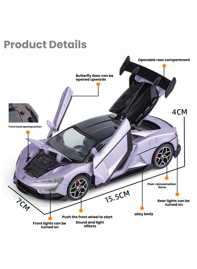 عام طراز سيارة رياضية معدنية مقياس 1:32، يفتح أبواحه بشكل فراشي، مزوّد بإضاءة، يصلح كهدية أو كقطعة ديكور معدنية سباقية. - Image 2