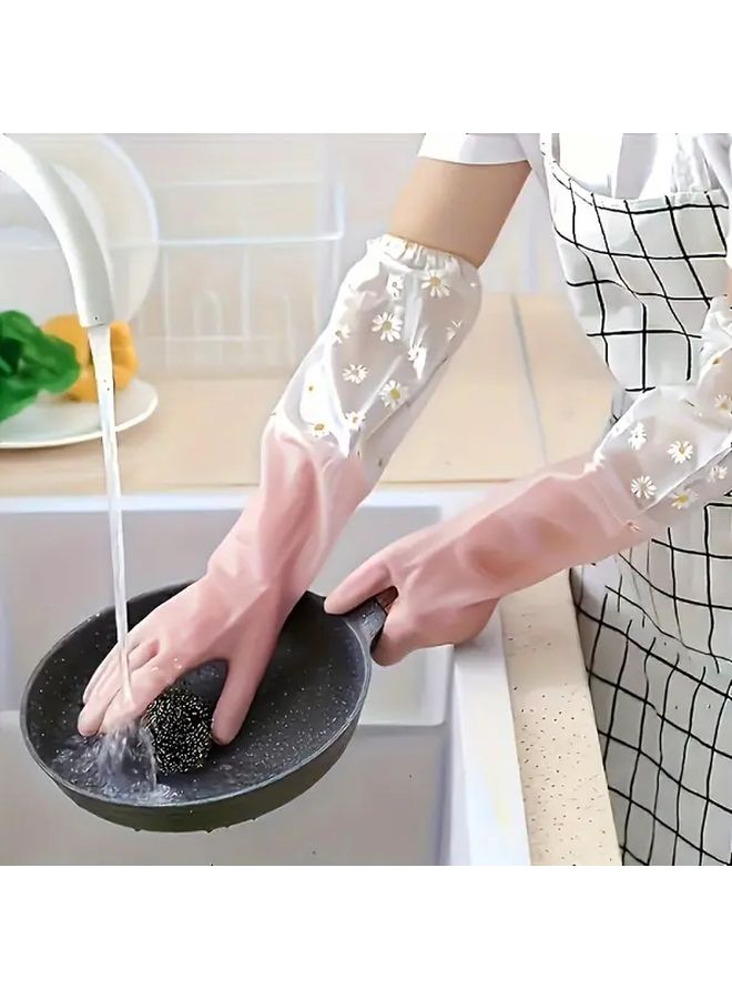 Yellow Heavy Duty Non Slip Cleaning Gloves 2 Pack Elbow Cuff Tear Resistant - Image 4