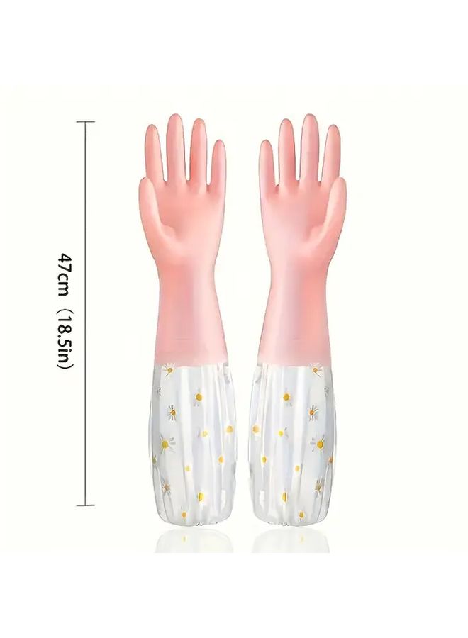Yellow Heavy Duty Non Slip Cleaning Gloves 2 Pack Elbow Cuff Tear Resistant - Image 3