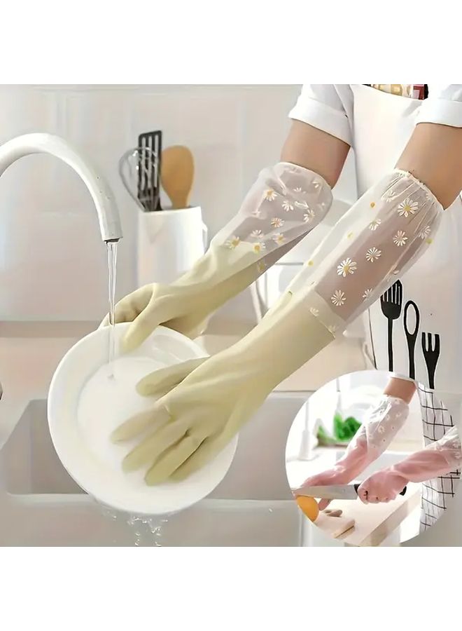 Yellow Heavy Duty Non Slip Cleaning Gloves 2 Pack Elbow Cuff Tear Resistant - Image 1