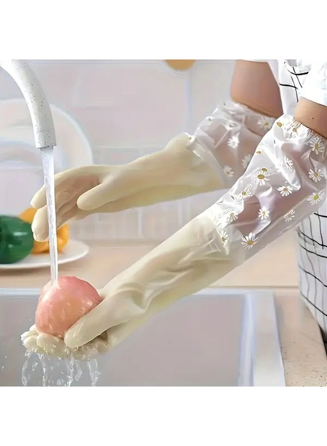 Yellow Heavy Duty Non Slip Cleaning Gloves 2 Pack Elbow Cuff Tear Resistant - Image 5
