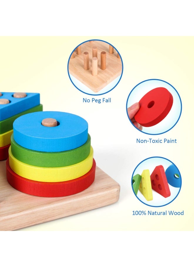 Wooden Geometric Building Blocks Set - 5pcs Color & Shape Sorting Toy for Early Learning, Educational Development, and Stacking Fun  - Image 4
